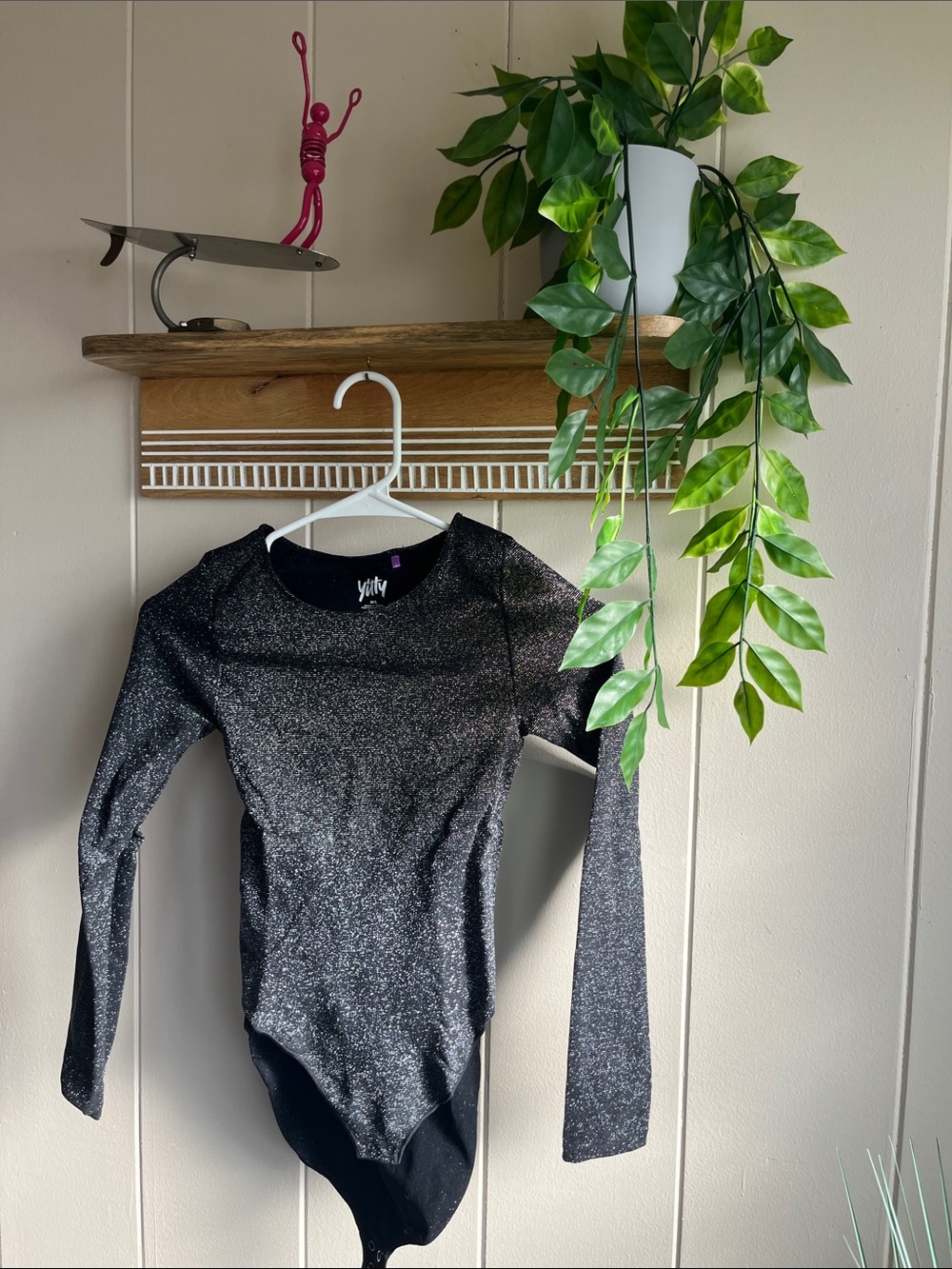 YITTY Black Sparkle Long-Sleeve Crew Bodysuit